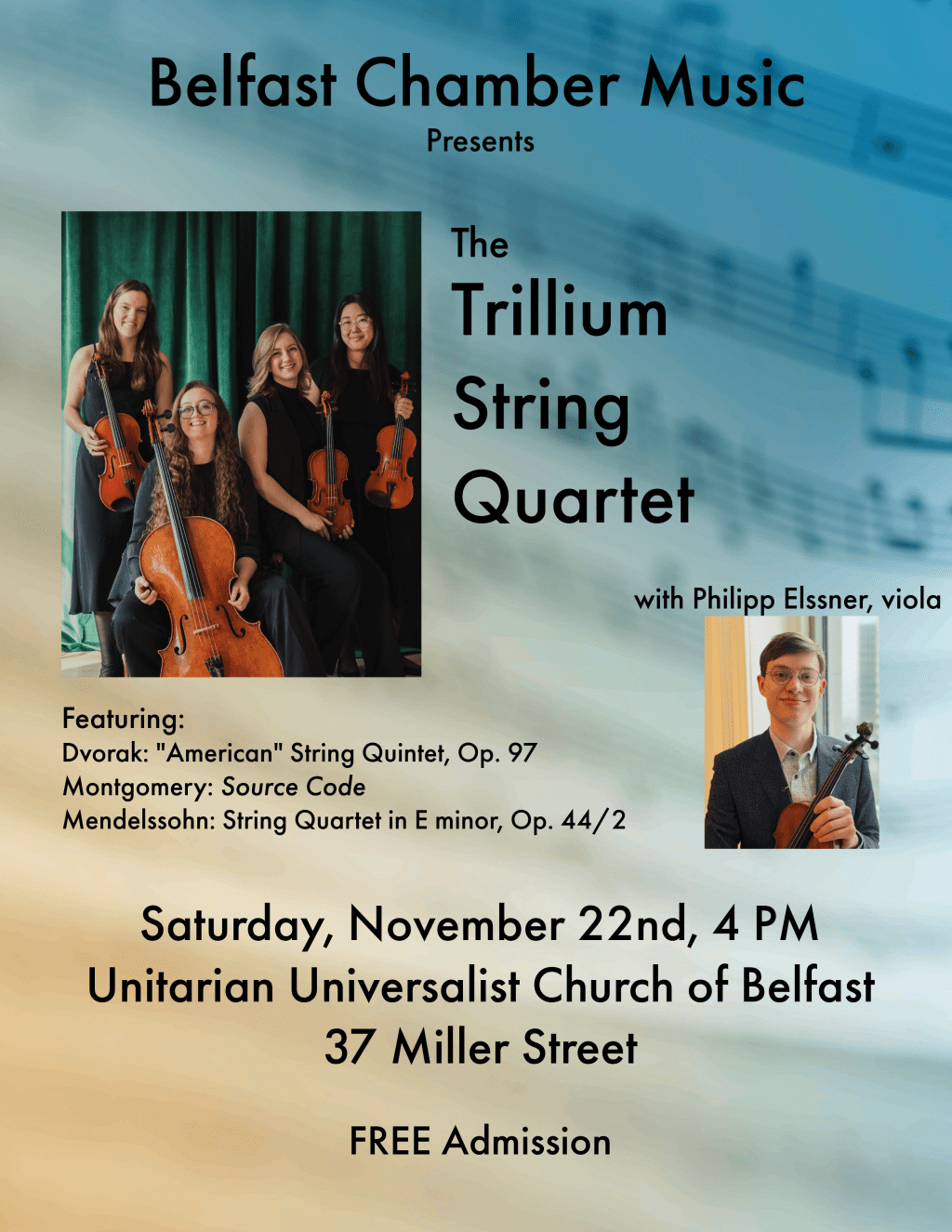 Belfast Chamber Music Opens Second Season with the Trillium String Quartet